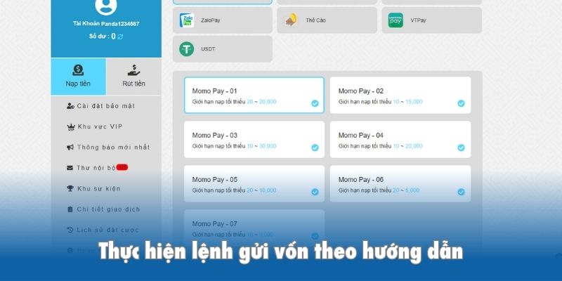 Thực hiện lệnh gửi vốn theo hướng dẫn