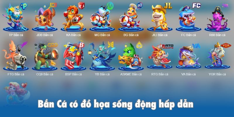 Bắn Cá có đồ họa sống động, với sự góp mặt của nhiều nhà cung cấp game uy tín
